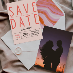 Reserva La Fecha Boda con tema retro minimalista rosa