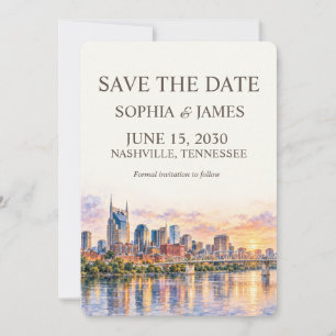 Reserva La Fecha Boda con vista al río en acuarela de Nashville Sky