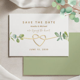 Reserva La Fecha Boda Corazón Dorado con Vegetación