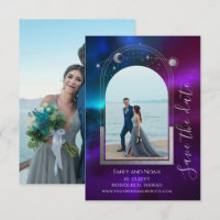 Boda Cósmica de Estrellas, Luna y Sol en Púrpura T