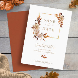 Reserva La Fecha Boda Cuadro Floral Acuarela Otoño Marco Dorado