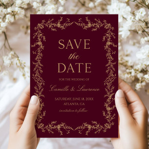 Reserva La Fecha Boda Cuadro Floral Toile de Champán Borgoña