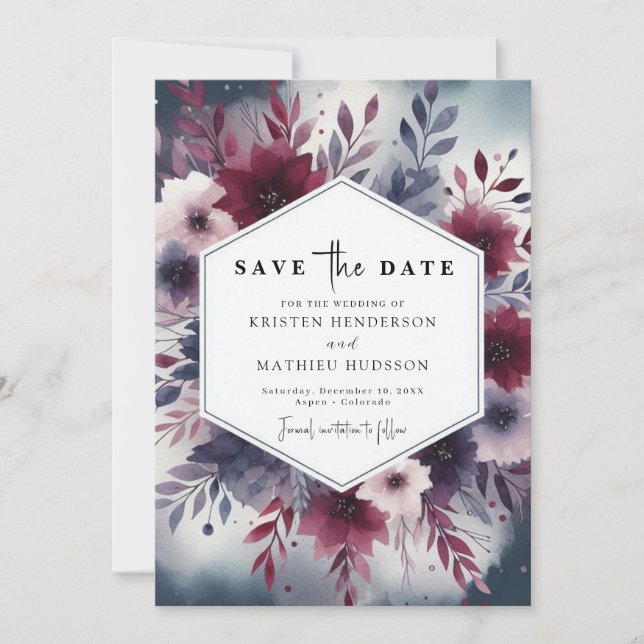 Reserva La Fecha Boda Cute Burgundy (Anverso)