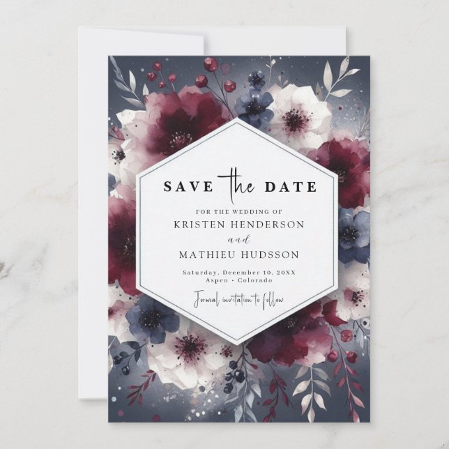Reserva La Fecha Boda Cute Floral Burgundy (Anverso)