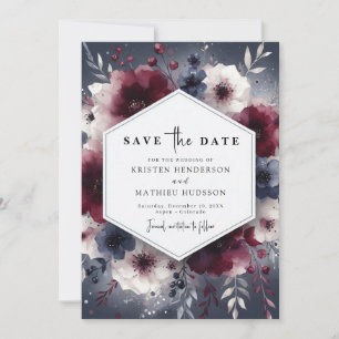 Reserva La Fecha Boda Cute Floral Burgundy