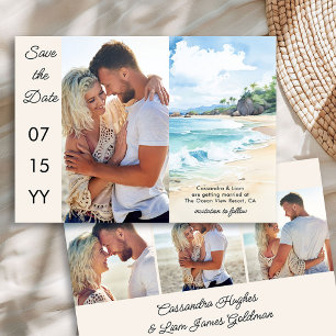 Reserva La Fecha Boda de 4 Fotos con Tema de Playa