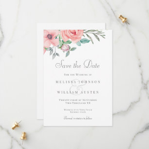 Reserva La Fecha Boda de Acuarela Blanca Floral Rubor