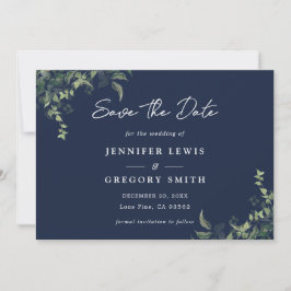Reserva La Fecha Boda de acuarela botánica de la Marina Blue Greene