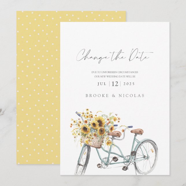 Reserva La Fecha Boda de acuarela de girasol de bicicleta de tándem (Anverso / Reverso)
