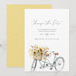Reserva La Fecha Boda de acuarela de girasol de bicicleta de tándem