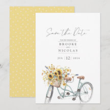 Boda de acuarela de girasol de bicicleta de tándem