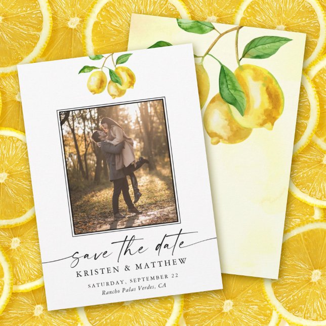 Reserva La Fecha Boda de acuarela de limón cítrico (Capture the essence of summer with our lemon watercolor save the date.)