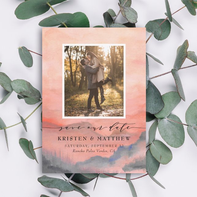 Reserva La Fecha Boda de acuarela de Mountain Rustic Sunset (Subido por el creador)