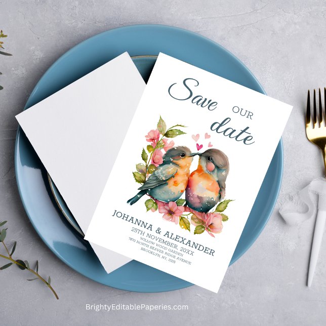 Reserva La Fecha Boda de acuarela de parejas dulces palomas  (Sweet Couple Lovebirds Watercolor Wedding Save The Date: A Perfect Keepsake.)