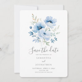 Reserva La Fecha Boda de acuarela floral azul