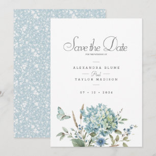 Reserva La Fecha Boda de acuarela floral azul bohemio