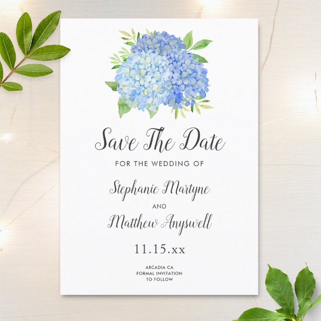 Reserva La Fecha Boda de acuarela floral de Hydrangea azul (Subido por el creador)