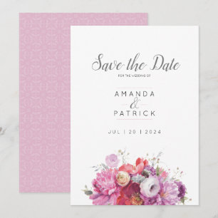 Reserva La Fecha Boda de acuarela floral de verano rosa