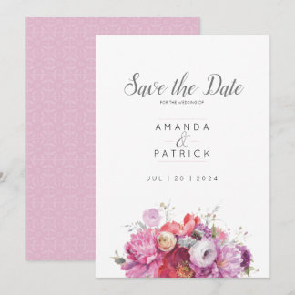 Reserva La Fecha Boda de acuarela floral de verano rosa