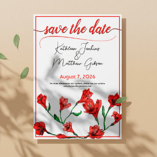Reserva La Fecha Boda de acuarela floral roja