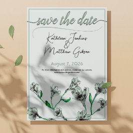 Reserva La Fecha Boda de acuarela floral verde sage