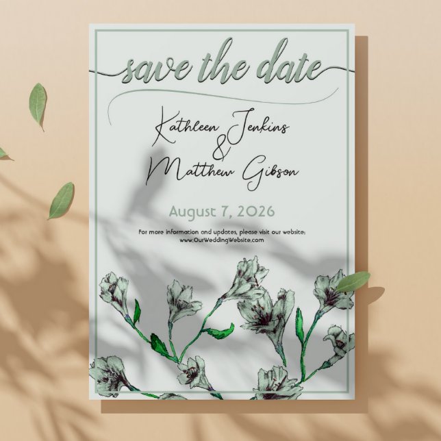 Reserva La Fecha Boda de acuarela floral verde sage (Subido por el creador)