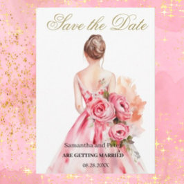 Reserva La Fecha Boda de acuarela Gown Gold Save the Date