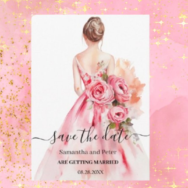 Reserva La Fecha Boda de acuarela Gown Save the Date (Capture your love story with Brett Designs' stunning watercolor wedding gown save the dates.)