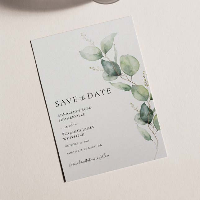 Reserva La Fecha Boda de acuarela Minimalista Eucalyptus (Eucalyptus Greenery Foliage Wedding Save the Date)