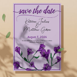 Reserva La Fecha Boda de acuarela morado floral