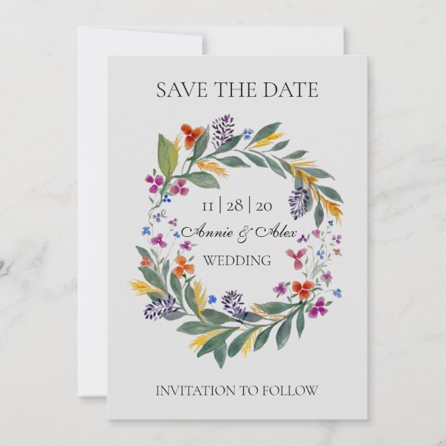 Reserva La Fecha Boda de acuarela Rustic Wreath Otumn (Anverso)