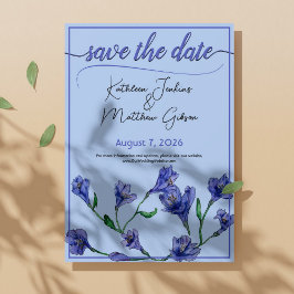 Reserva La Fecha Boda de acuarela violeta azul floral