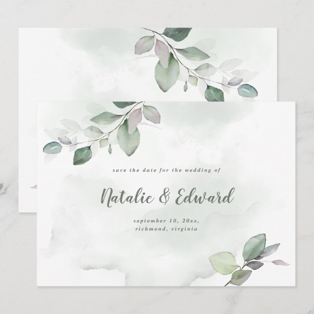 Reserva La Fecha Boda de acuarela y oro metálico (Anverso / Reverso)