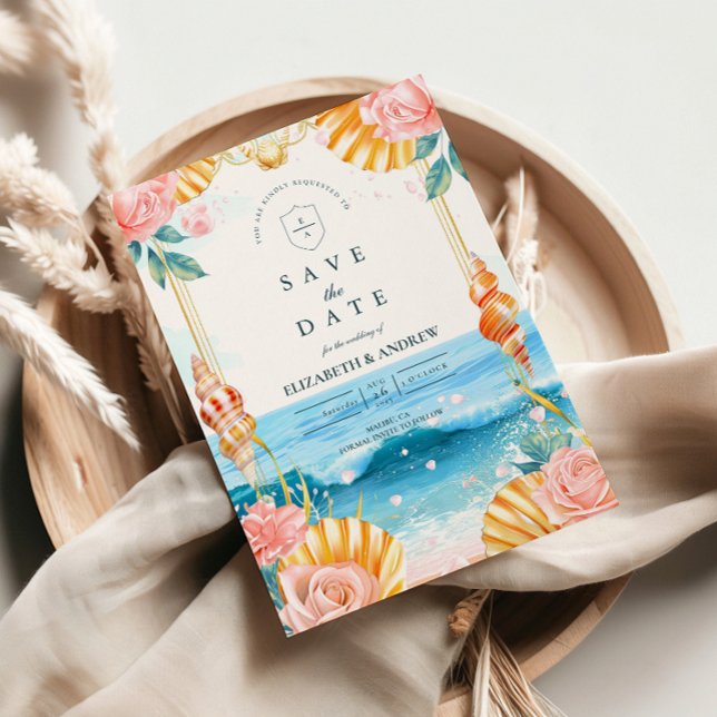 Reserva La Fecha Boda de aguas costeras con conchas pastel (Subido por el creador)
