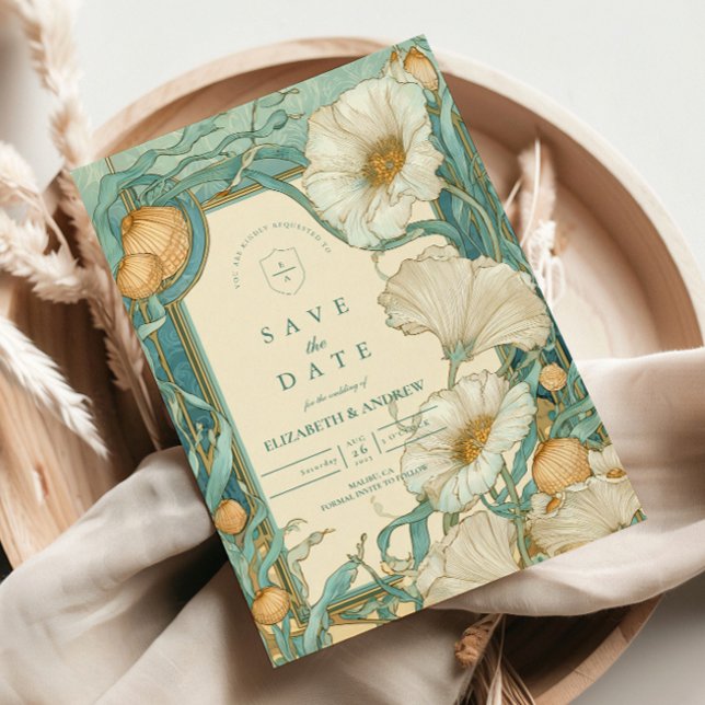 Reserva La Fecha Boda de amapola blanca de Art Nouveau (Subido por el creador)