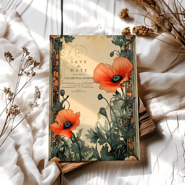 Reserva La Fecha Boda de amapola floral Art Nouveau (Subido por el creador)