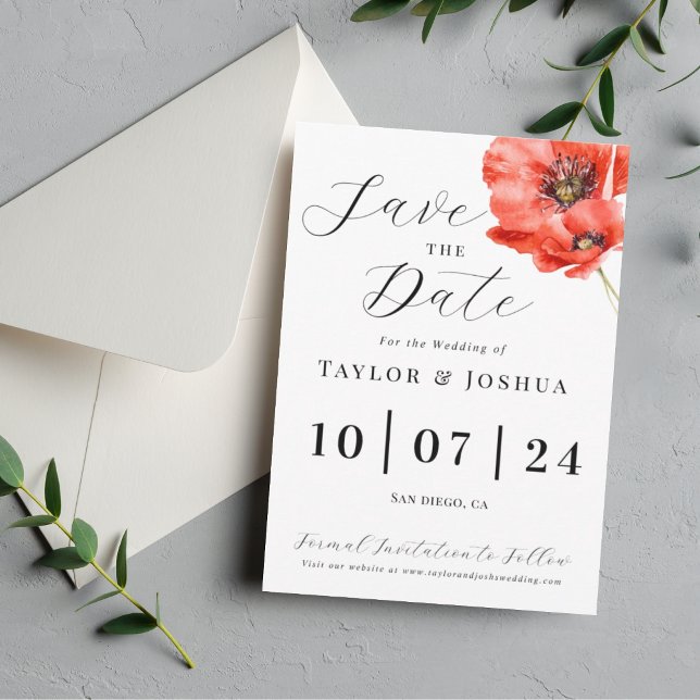 Reserva La Fecha Boda de amapola roja moderna Save the Date | Flora (Subido por el creador)