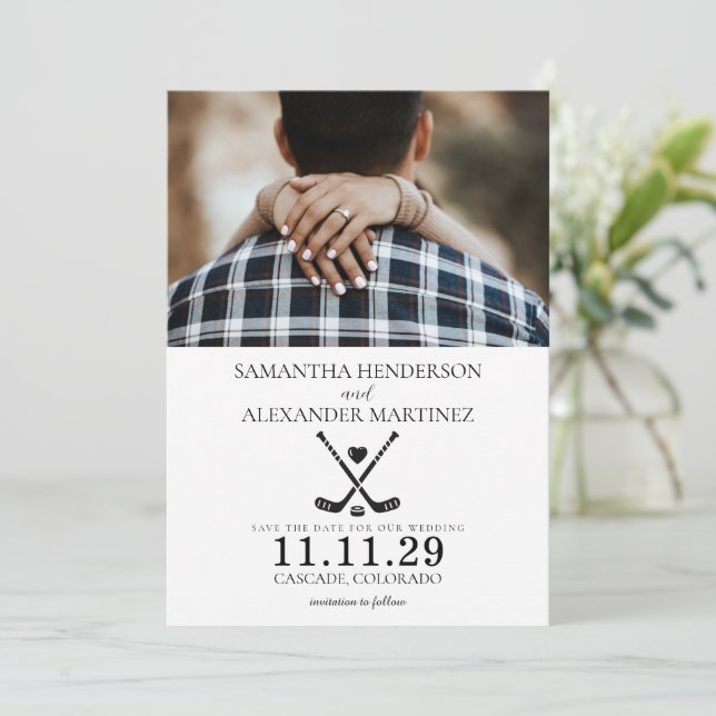 Reserva La Fecha Boda de amor de hockey (Anverso de pie)