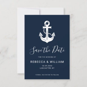 Reserva La Fecha Boda de ancla azul marino náutico personalizada