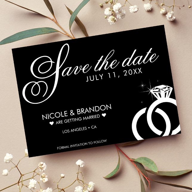 Reserva La Fecha Boda de Anillo de Diamantes Blanco y Negro (Black & White Diamond Ring Wedding Save The Date)