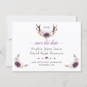 Reserva La Fecha Boda de Antílope Floral Lavanda Blanco Rubor