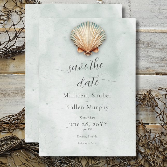 Reserva La Fecha Boda de Aqua (Modern Coastal Seashell Aqua Wedding Save The Date)