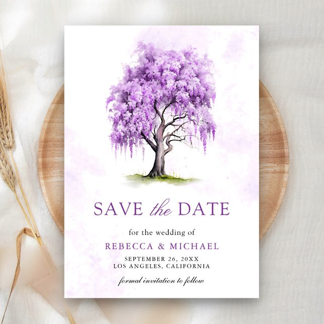 Reserva La Fecha Boda de árbol floral de glicinia morada (Subido por el creador)