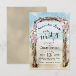 Reserva La Fecha Boda de Arbusto de Madera de Playa Rústica con Flo