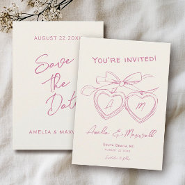 Reserva La Fecha Boda de arco rosado monograma moderno con cesto ca