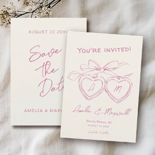 Reserva La Fecha Boda de arco rosado monograma moderno con cesto ca