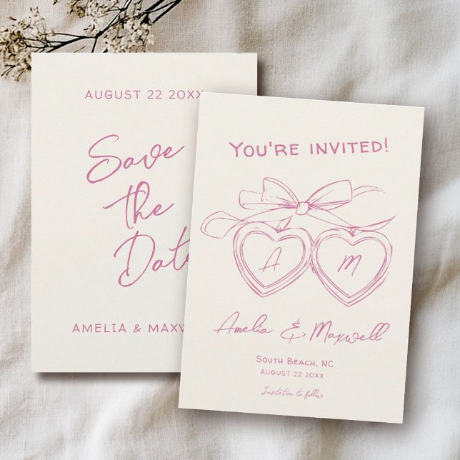 Reserva La Fecha Boda de arco rosado monograma moderno con cesto ca (Subido por el creador)