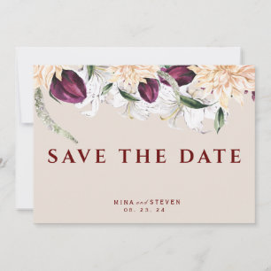 Reserva La Fecha boda de arreglo floral rojo y blanco botánico