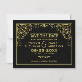 Reserva La Fecha Boda de Art Deco Vintage Black and Gold