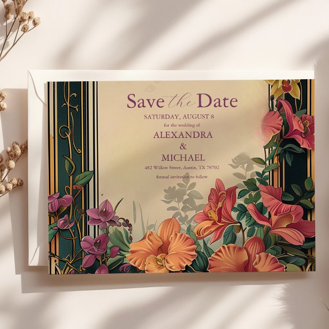 Reserva La Fecha Boda de Art Nouveau de Bliss Wildflowers Botánico (Subido por el creador)
